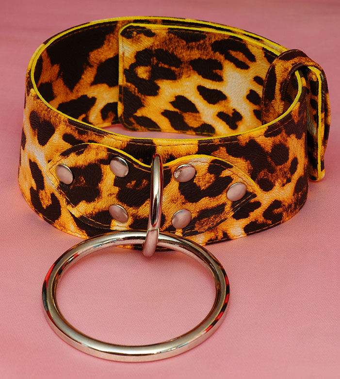 2 inch golden leopard slave collar bon067 4